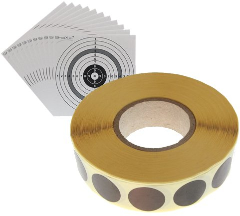 Schusspflaster schwarz 2000 Stück, Durchmesser 19mm, selbstklebend für Schießsport, Schützensport Zielscheiben + 10 original ShoXx.® Shoot-Club Zielscheiben mit 250 g/m²