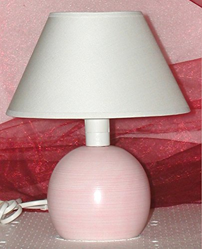 Lampada lumetto abat jour da comodino sfera in legno tornito con paralume; produzione propria, made in Italy (Rosa)