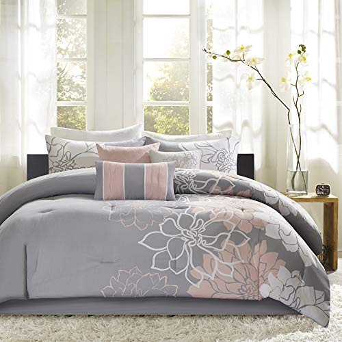 Madison Park Sateen Cotton Modern Print Floral Comforter Set, 7PC King