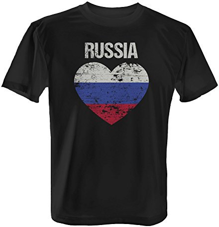 Fashionalarm Herren T-Shirt - Russia Herz Flagge | 2018 Fan Shirt Trikot Fußball Weltmeisterschaft WM Russland, Farbe:schwarz;Größe:XS