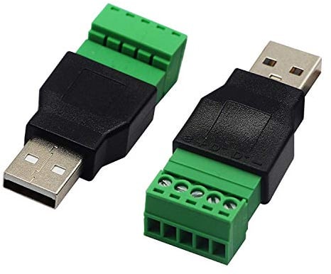 zdyCGTime USB Screw Terminal Block Connector USB 2.0 A Male Plug to 5 Pin/Way Female Bolt Screw with Shield terminals Pluggable Type Adapter Connector Converter 300V 8A(2Packs).