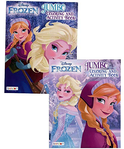 Frozen Elsa and Anna Jumbo Coloring and Activity Book - Character Patterned Tool for Brain Stimulation 80-Page Creativity-Focused Gadget Quality Travel and Educational Kids Art Material (2 Items)