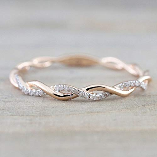 Ogquaton Rose Gold Damenring Diamant Twist Ohrringe Paar Simple Fashion Jewellery Damenschmuck, Rotgold, 7 EU Langlebig und nützlich