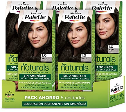 Schwarzkopf Palette Naturals - Tinte 1 Negro- Coloración Permanente Sin Amoníaco- Resultados de Color Natural (Pack de 5)