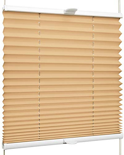 SchattenFreude Klemmfix-Plissee für Fenster | Mit Klemm-Haltern | Ohne Bohren | Sand, Breite: 40cm x Höhe: 130cm