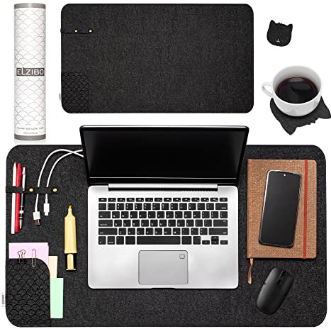 ELZIBO Desk Felt Mat, for Office Desks Keyboard Laptop Computer Mouse, Felt Dark Grey, Protect Table, No-slip, Mats Cover, Soft to Touch Keep the Wrist Warm During Typing Anti-static