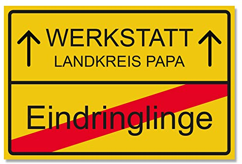 geschenke-fabrik.de Werkstatt Schild als Geschenk für Papa zum Vatertag - Geschenkideen für den Vater zu Weihnachten oder Geburtstag - 30x20 cm Kunststoff Ortsschild