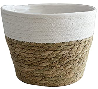 Koomuao Pot de Paille Panier à Plantes Tressé Panier de Rangement pour Pots de Fleurs Jonc de Mer Panier de Jardinière pour Plantes Succulentes Décoration Intérieure ou Extérieure (Blanc, Petit)
