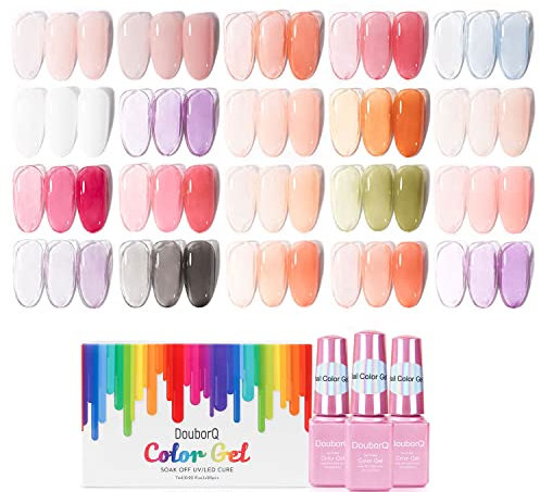 DouborQ 20 Colors Jelly Crystal Gel Nail Polish Set Nude Pink Red Purple White Black Green Orange Gel Polish Kit Soak Off Nail Gel Polish for Girls (MULTICOLOR)