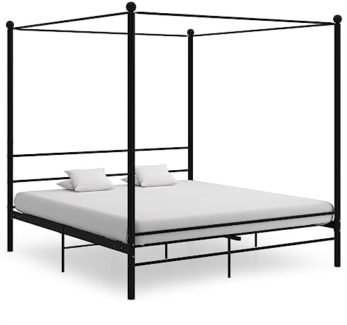 vidaXL Himmelbett Metallbett Bett Doppelbett Bettrahmen Bettgestell Lattenrost Schlafzimmermöbel Schlafzimmerbett Schwarz Metall 200x200cm