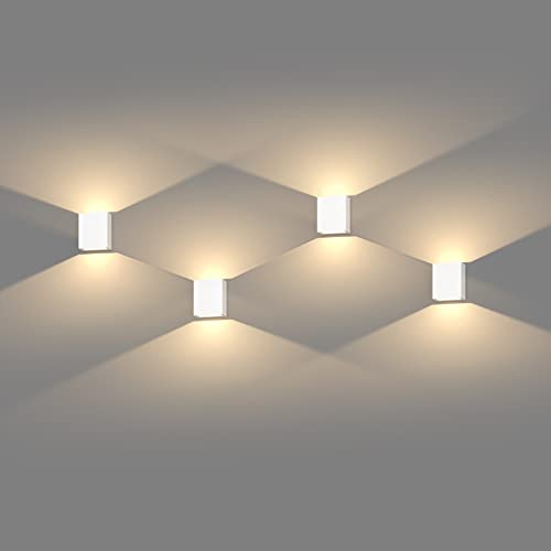 Klighten 4 Stück 7W LED Wandleuchten Aussen Innen, Wasserdicht IP65 Up Down Wandlampe, Aussenleuchte Wand Modern aus Aluminium für Treppe Wohnzimmer Schlafzimmer Terrasse, Warmweiß 3000K, Weiß
