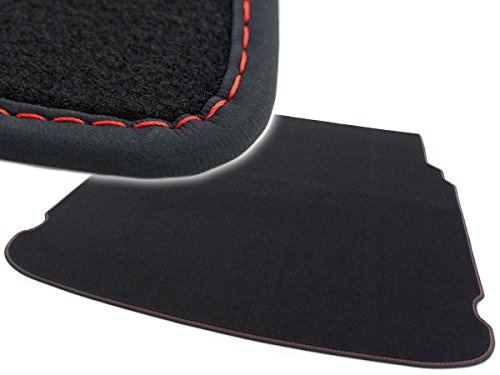 Kofferraummatte für Mercedes C-Klasse T-Modell S205 Premium (Ziernaht Rot) Velours Matte Kofferraum, Schutzmatte, Passgenau, Schwarz