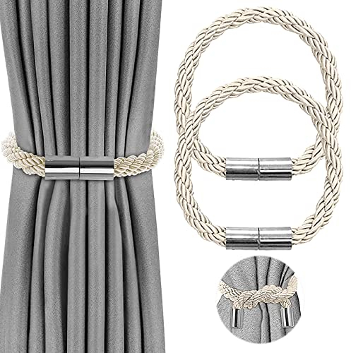 VEGCOO Magnetische Vorhang Raffhalter Vorhang Clips Seil Rückwärtige Vorhang Halter Schnallen Vorhang Binder Gardinenhalter für Haus Dekoration (2 Stück Beige)