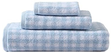 Laura Ashley - Handtuch-Set, saugfähige und lichtbeständige Baumwoll-Handtücher, Bauernhaus-Badezimmer-Dekor (Ginny Blue, 3-teilig)