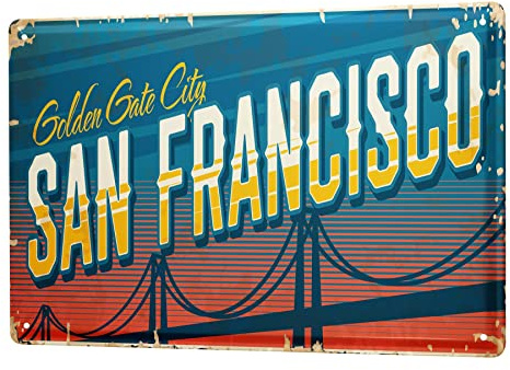 Blechschild Retro - Vintage Metall-Poster für Reise Fans - San Francisco Amerika USA Motiv - 20 x 30 cm