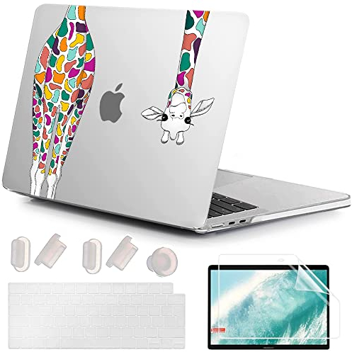 MUSHUI 4 in 1 Hülle Kompatibel mit MacBook Air 13.6 Zoll 2025 2024-2022 (M4 A3240 M3 A3113 M2 A2681), Ultradünne Hartschale Schutzhülle Snap Case & Tastaturschutz & Schutzfolie, Giraffe