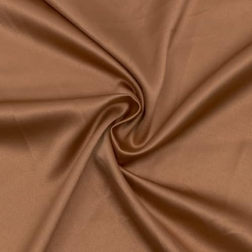 STOFFKONTOR Stretch Satin Modestoff Kleiderstoff - Stoff glänzend - Öko-Tex Standard 100 - Meterware, Reh-Braun - zum Nähen von Bekleidung und Dekoration