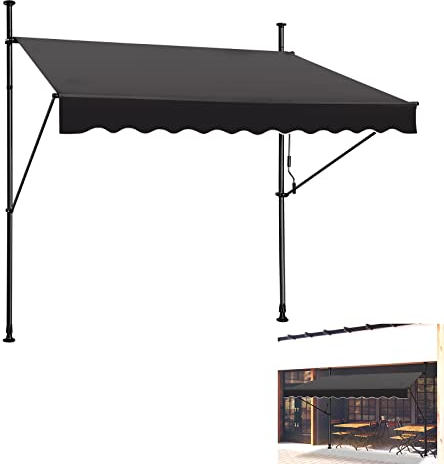 YRHome Klemmmarkise Markise Balkon mit Handkurbel 200cm breit- Balkonmarkise ohne Bohren Höhenverstellbar, Sonnenschutz, wasserdicht Dunkelgrau 250cm
