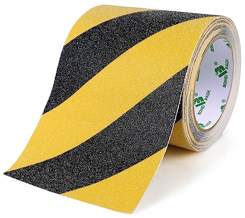 BOMEI PACK Nastro antiscivolo, nastro antiscivolo giallo e nero 15 cm x 5 m, per scale, gradini, pavimenti, nastro antiscivolo solido, autoadesivo
