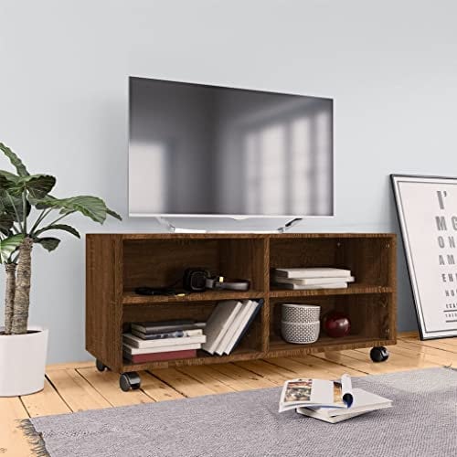 INLIFE Armario para TV con ruedas, roble marrón, 90 x 35 x 35 cm, material de madera, 15,7 kg, 815260