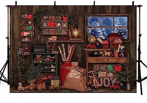 AIBIIN 7x5ft Christmas Backdrop Wooden Walls Snow Pine Tree Toy Gifts Photography Background Family Party Decoration Banner Studio Booth Prop Supplies