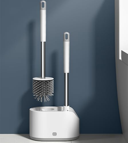 Basaza Klobürste Weiß Toilettenbürste Silikon 2 in 1 WC Bürsten & Halter White Stuff in Badezimmer WC Bürstengarnitur Stehend oder zur Wandmontage Bathroom Accessories Wohnung Bad Must Have WC Brush