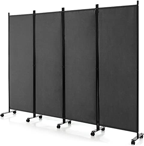 GIANTEX Paravent Raumteiler innen auf Rollen Trennwand Sichtschutz 4 teilig 225x173 cm Raumtrenner klappbar Spanische Wand freistehend mit Breiten Füßen Stellwand aus Stoff Privatschutz