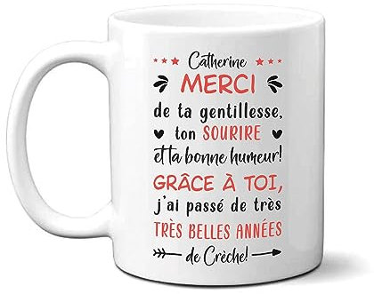Lalasol Mug Cadeau Crèche Fin d'Année Merci Crèche – Tasse Personnalisé Idée Cadeau Pour ATSEM ou Nounou – Nom Personnalisable – Imprimé en France