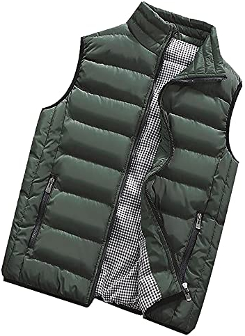 Generisch Herrenwesten Sportlich Elegant, Warme Weste Mit Reißverschluss Taschen Herren Trachtenweste Blau Steppweste Outdoor Baumwolle Ärmellose Arbeits Westen Lammfell Sport (XXL, Army Green)