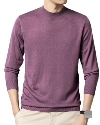 Magliette da uomo in lana di seta maglione di seta maglione maschio a collo alto in tinta unita maglioni in lana morbida, Viola, L