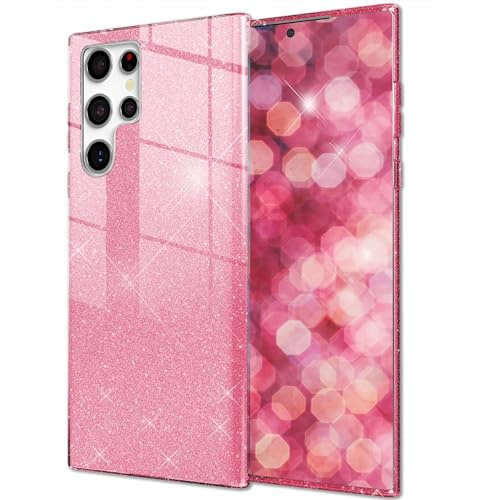 NALIA Glitzerhülle für Samsung Galaxy S24 Ultra - Grip - Hülle, Pink | Partikel fest im Material eingeschlossen, 3-Schicht-Schutzaufbau mit Hardcase-Kern, Erhöhter Kamerarand, SHINEPOP