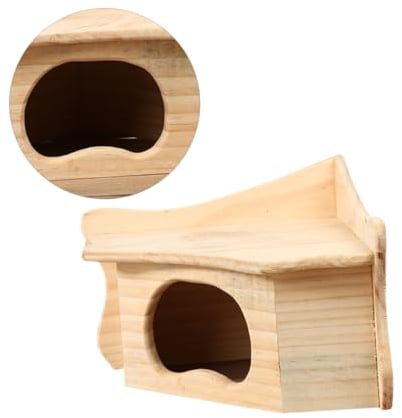 POPETPOP Wooden House for Pets Natural Cabin Toy for Hamster Rabbit Hedgehog Squirrel Fun Hideout and Play Spot for Pet Exploration