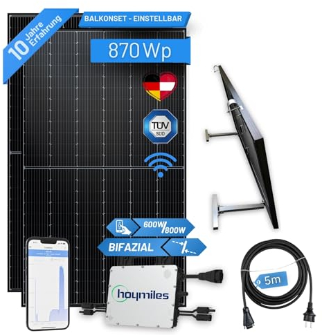 flex-energie Balkonkraftwerk Komplettset 910Wp I 2x455Wp Solarmodule, Envertech EVT800-B Wechselrichter, Balkonmontage & 5m Kabel I Bifaziale Solaranlage für 20% mehr Stromgewinnung von Zuhause