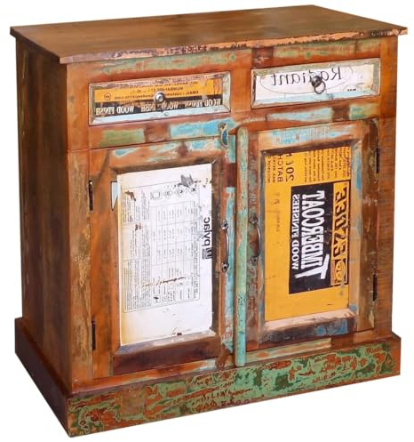 HETFTJN Anrichte Altholz Massivholz Vintage mit 2 Schubladen & 2 Türen, Küchenunterschrank Sideboard Wohnwand Barschrank Geeignet für Küchenzeile Flur Dorm Wohnzimmer