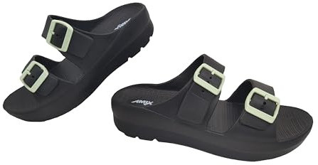 Amix Modello Copacabana Ciabatte Donna Estive in Gomma, Sandali Doppia Fascia con Zeppa per Mare, Spiaggia, Piscina (Nero, Sistema Taglie Calzature EU, Adulto, Donna, Numero, Media, 37)