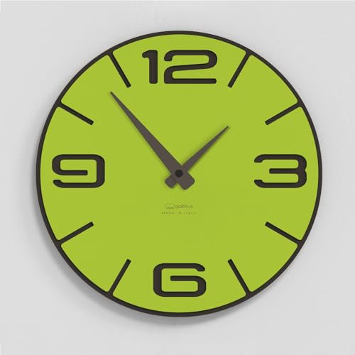 Giallobus - Orologio Bilay - Simple relief - Legno Mdf - Premium 30x30‎‎cm - n.14 Acid green - Artigianale Made in Italy - Silenzioso - Idea regalo - Moderni doppio livello