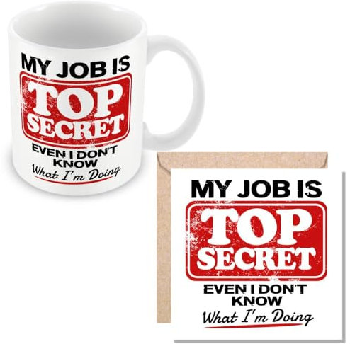 MUGGZ Work Colleague/Friend Funny Gift Mug & Card - My Job is Top Secret Even I Don't Know What I'm Doing - Giftset - Made in The UK