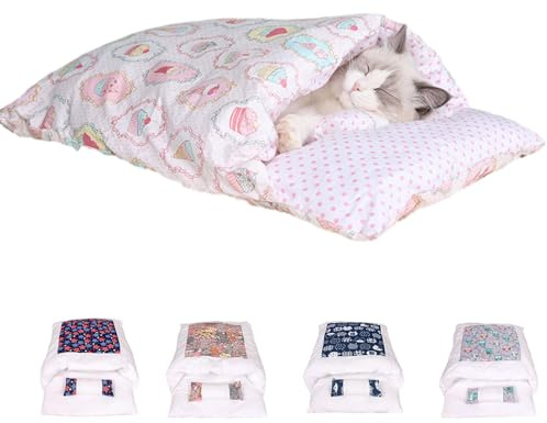 Orthopaedic Cat Sleeping Bag, The Soft and Warm Sleeping Bag for Cats, Cat Sleeping Bag, Removable and Washable Cat Cushion, Safety Feeling Pet Bed (Cupcake, S (within 4 pounds))