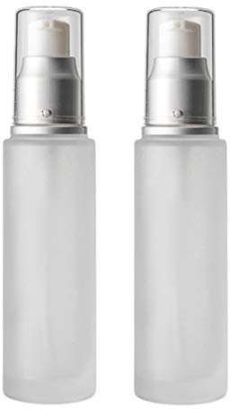 Lot de 2 flacons à pompe en verre dépoli transparent de 100 ml avec pompe à vis argentée, vides, rechargeables, fioles cosmétiques, savon de voyage pour crème et gel douche