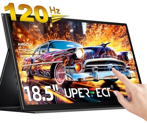 UPERFECT 18,5 Pulgadas Monitor Portátil Pantalla Táctil 120Hz Pantalla Portatil USB C, Pantalla Full HD Segundo Monitor con Soporte VESA, para PC Laptop Consola de Juegos, Smart Cover, Cuerpo Metálico
