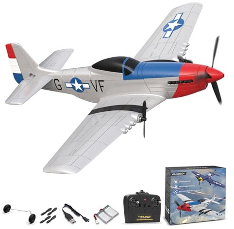 VOLANTEXRC Avion télécommandé 3CH Avion RC P51 RTF pour débutants, Adultes avec Gyroscope 2.4GHz 6-Axis Stabilizer-Facile à Piloter, Stable et Amusant ! (762-7)