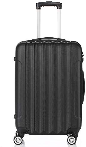 LEADZM Koffer Trolley Reisekoffer mit 4 Rollen und Zahlenschloss, Handgepäck, ABS Koffer Organizer, Teleskopgriff(M-L-XL-Set) (Schwarz, XL)