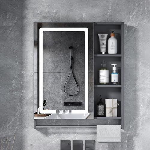 Armoire de Toilette Miroir LED Armoire a Pharmacie Murale Armoire de Toilette avec Anti-buée Température de Couleur RéGlable Tactile Capteur Fonction Mémoire Intelligente Grand Espace de Rangement