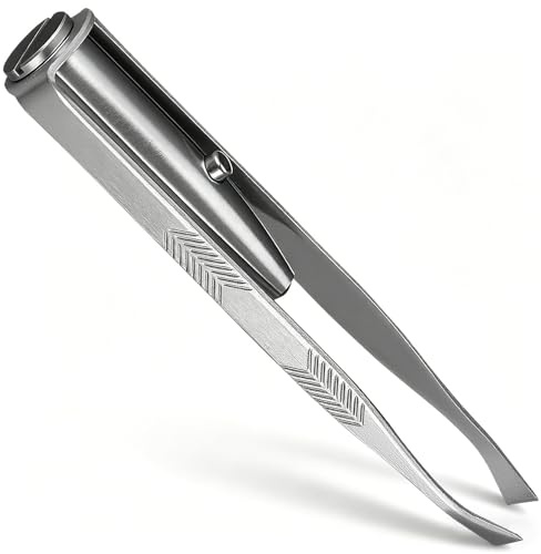 Eyebrow Tweezer with LED Light Stainless Steel for Women | Light up Tweezers, Portable Push Button Design, Easy to Carry and Store