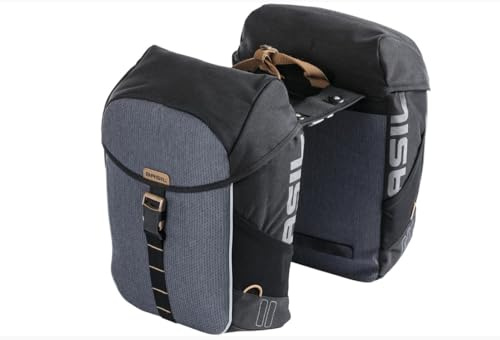 Basil Miles Double Bag MIK - 34L, Blau/Braun, Wasserdicht, Inkl. abschließbarem MIK-System, Perfekt für Radtouren und Pendeln