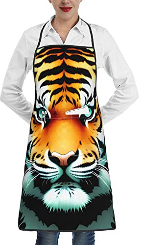 chenfandi Little Fat Tiger Delantal ajustable con 1 bolsillo y delantal de cocina impermeable y suave para hombres y mujeres., blanco, Taille unique
