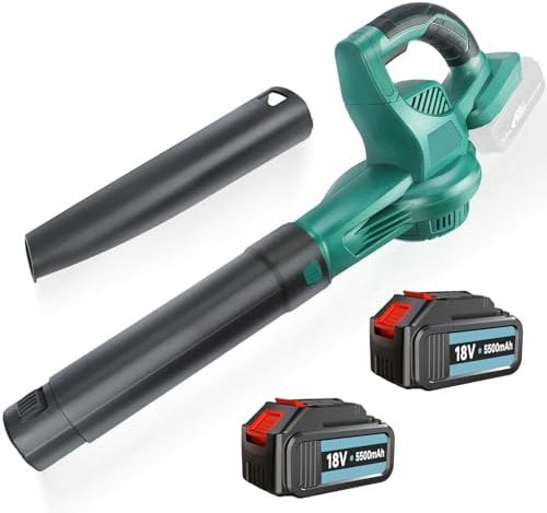 Cordless Leaf Blower 18V, 130 MPH & 140 CFM Powerful Air Blower, Portable Handheld Leaf Blower with Extension Tubes, Speed Control, with 2PCS 5.5Ah Battery Fast Charger for Garden, Patio, Lawn