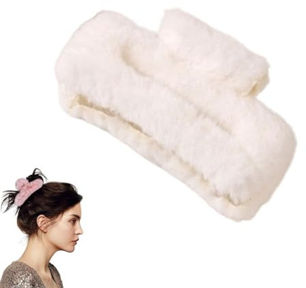 Weicher Plüsch Haarklammern,Plüsch-Haarklammer, starker Halt, rutschfeste Haarspangen für Teenager,Haarspangen für Frauen (White)