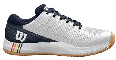Wilson Rush Pro Ace Clay Herren-Tennisschuhe, Sichere Passform, Dynamische Unterstützung, Atmungsaktives Mesh, Ideal für Sandplätze, Weiß/Navy Blazer/Gum1a, Größe 7