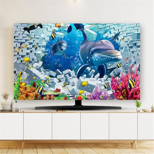 Hixingo TV Schutzhülle für Den, Hülle Bezug Staubschutz für Fernsehen Und Monitor, TV-Abdeckung mit Ozean Drucken, Fernsehschutz Für Zuhause Innenbereich 32 bis 80 Zoll (65,Ozean)